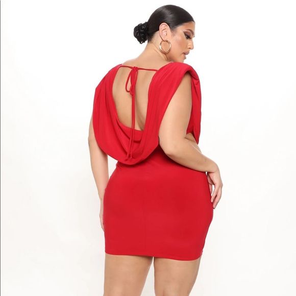 NWT Fashion Nova Deep Cowl Neck Red Mini Dress - Size XL - Picture 3 of 16